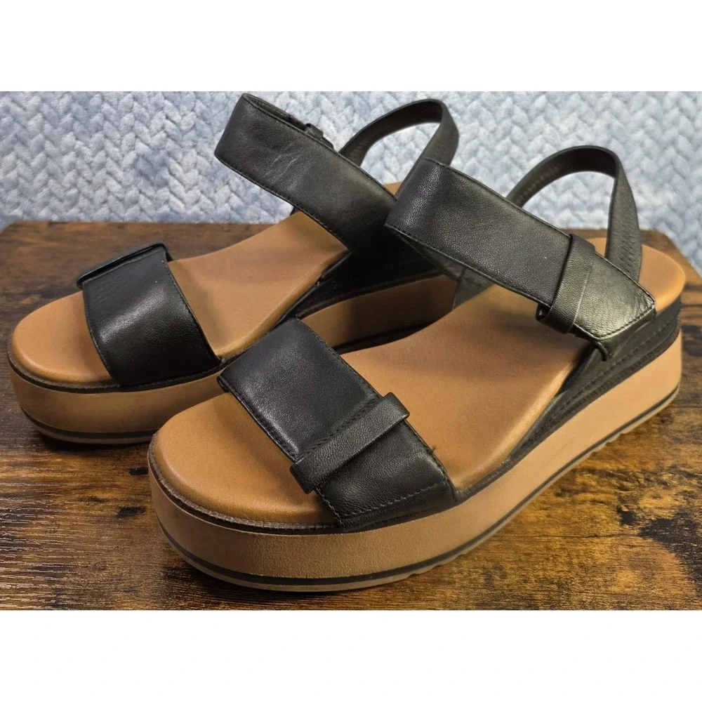 Caslon Black Leather Strappy Platform Sandal Heel Strap Size 9.5M